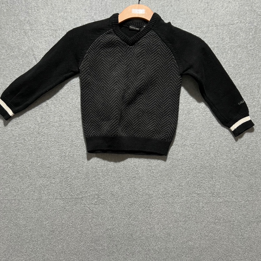 Calvin Klein Jeans Boys 4T Black Herringbone V-Neck Raglan Knit Pullover Sweater